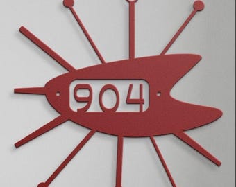 MCM House Numbers Address Sign - Mid Century Modern Atomic Age Starburst Design