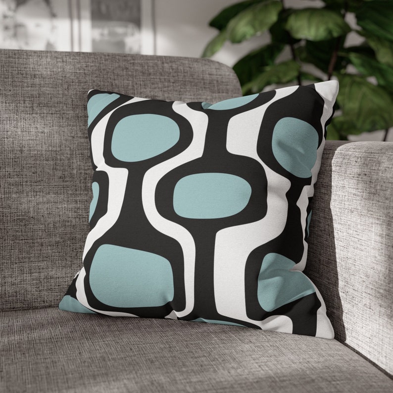 Retro THROW PILLOWS Vintage Blue and Black MCM Double Sided Etsy