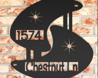 Modern HOUSE NUMBER MCM Atomic Age Street Address Metal Sign - Starburst and Boomerang Design