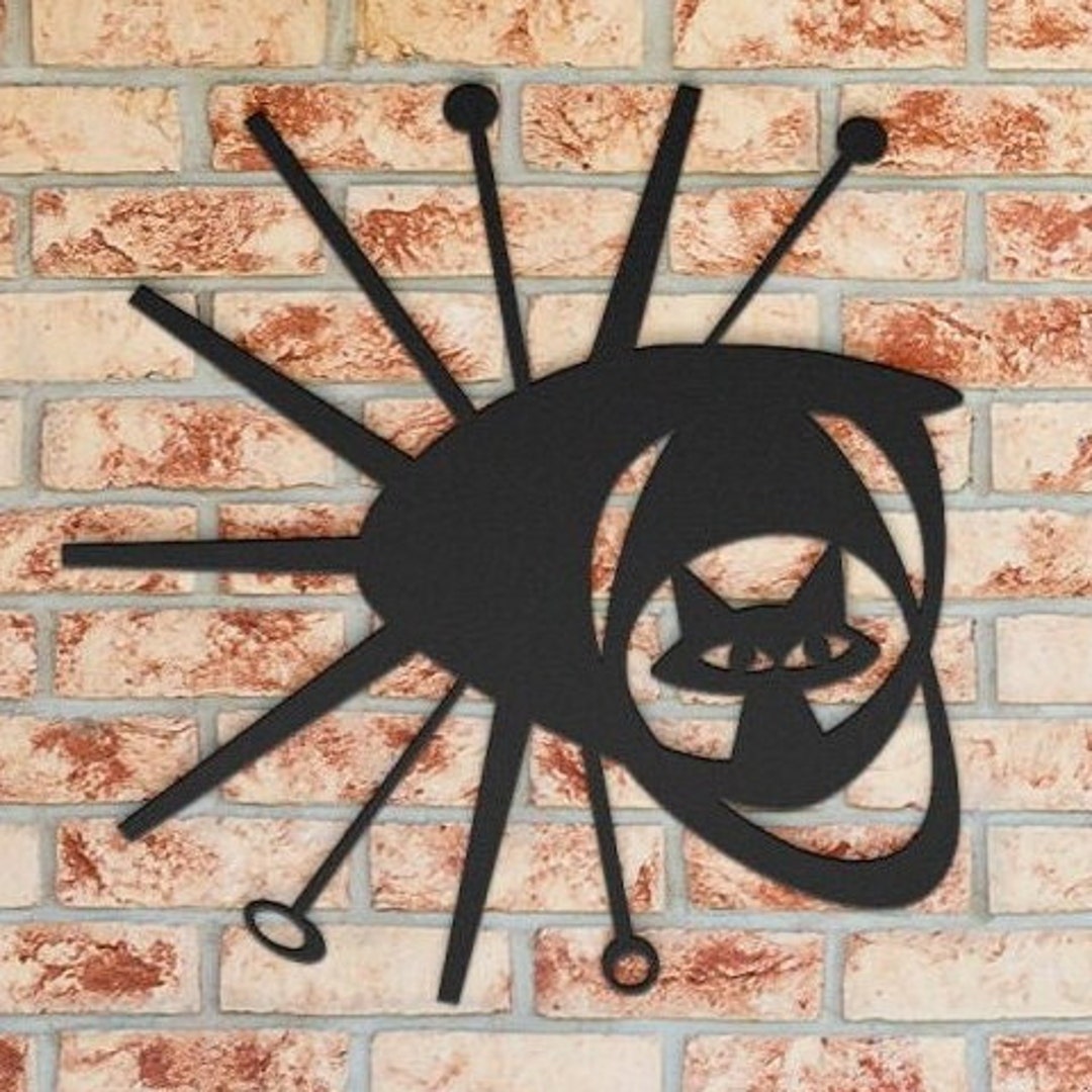 MCM Metal WALL ART Atomic Age Space Kitty Satellite Starburst Midcentury Modern Design Suitable