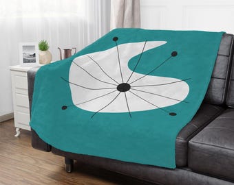 Mid Century Atomic Starburst Minky Decke | Retro Abstrakter Teal Werfen