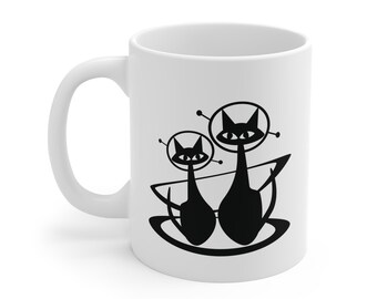 Retro Space Cats Tasse | Mid Century moderne Atomic Katzen Illustration
