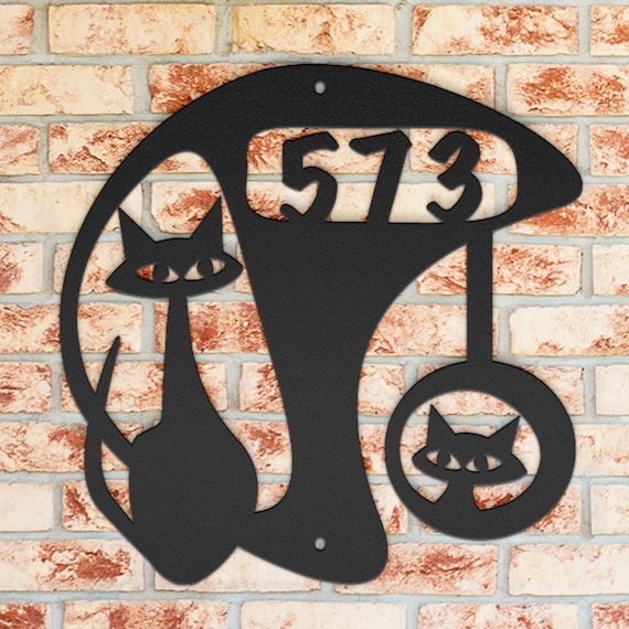 Mid Century Modern House Number: Atomic Cats at Play, Retro Boomerang Design