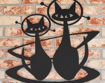 MCM Wall Art - Atomic Age Space Cats - Indoor OUTDOOR Wall Decor - Bedroom, Living Room, Home Exterior Art - Retro Home Decor