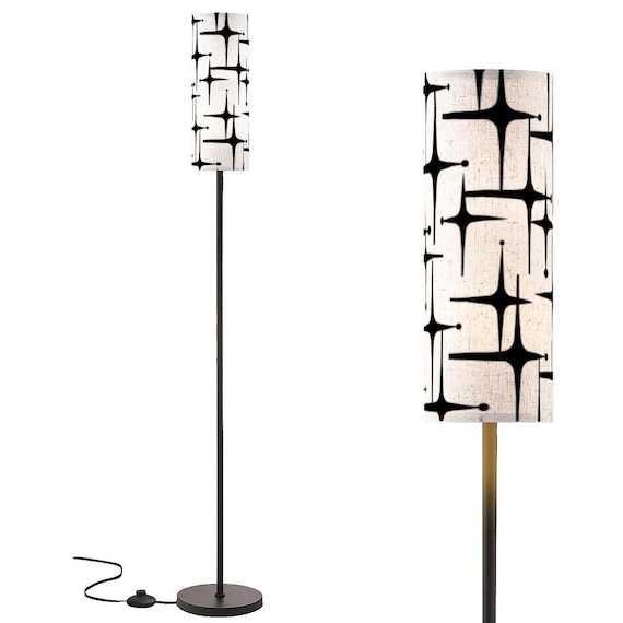 MCM Floor Lamp - Retro Starbursts Print - with LED Bulb and Remote Control