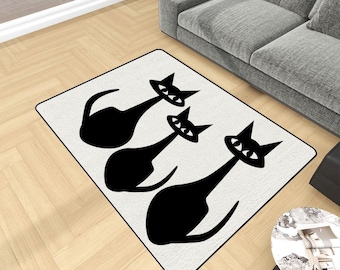 MCM Area Rug - 96 x 64 inches - Atomic Age Black Cats Mid-Century Modern Rug - Living Room, Bedroom, Office Decor