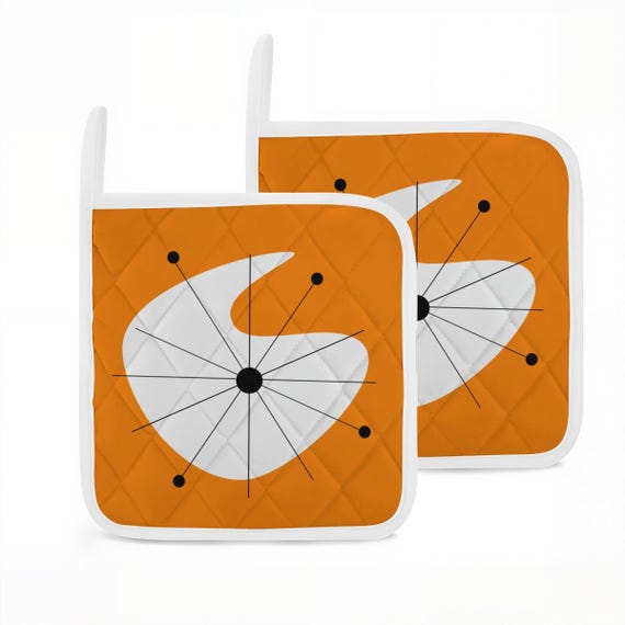 MCM Heat Resistant Pot Holders - Retro Starburst Kitchen Print in Custom Colors