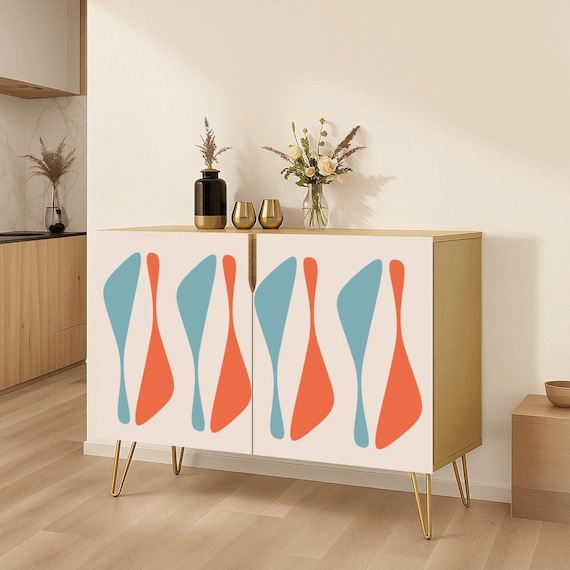 MCM Credenza Retro Orange and Blue Wooden Storage Cabinet (Made in USA)