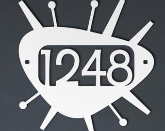 Custom MCM Atomic Age Metal House Number Signs - Rustproof, Weather Resistant Retro Starbursts - in 5 Colors and Sizing Options