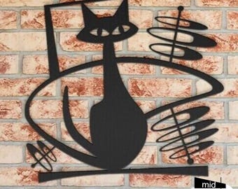 Metal WALL ART Outdoor Indoor MCM Atomic Age Space Cat