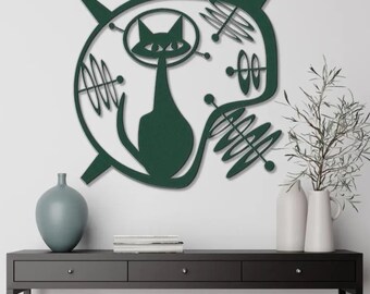 Atomic Age Weltraum Katze - Mid Century Modern Metall Wandkunst