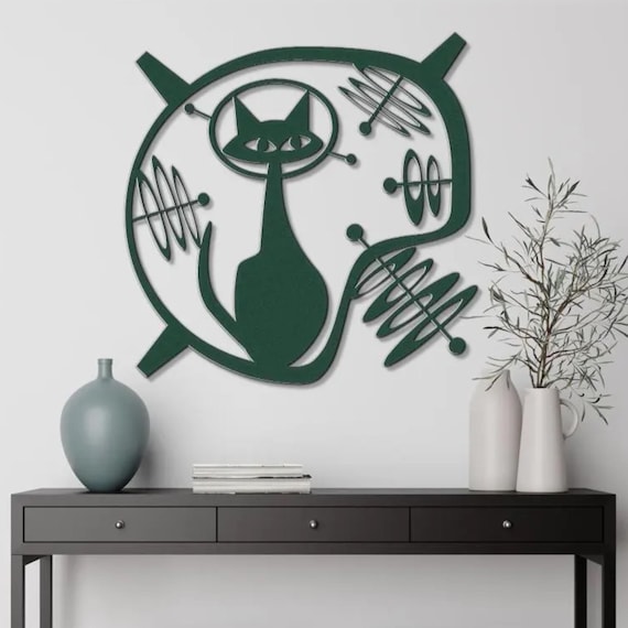 Atomic Age Space Cat - Mid Century Modern Metal Wall Art