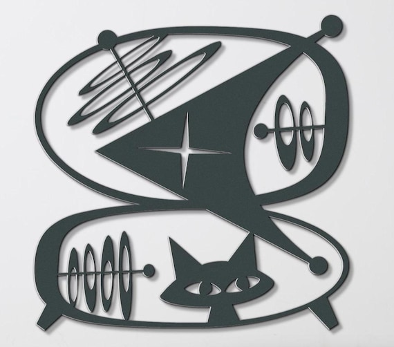 Atomic Cat Space Voyage - Mid Century Modern Wall Art