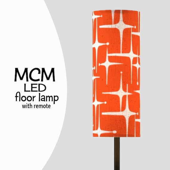 MCM Floor Lamp - Retro Starbursts Print - with LED Bulb and Remote Control