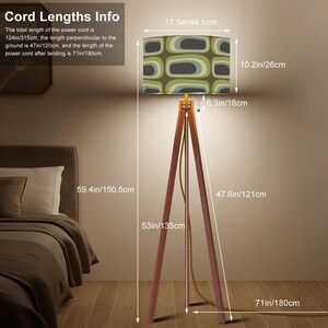 MCM Tripod Floor Lamp - Retro Earth Tone Green Ovals Print - with Remote and LED Bulb image 5