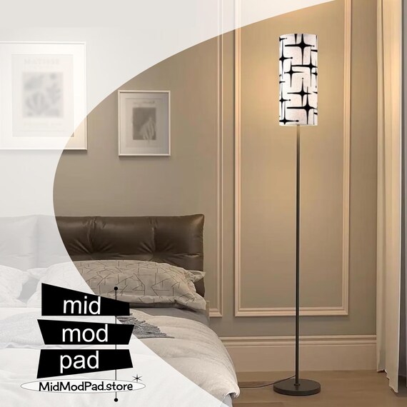 MCM Floor Lamp - Retro Starbursts Print - with LED Bulb and Remote Control