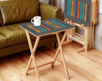 MCM TV Trays (Set of 4) with Wooden Storage Rack - Mid-Century Modern Print