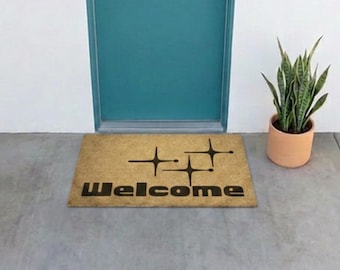 Mid Century Modern Doormat: Retro Starburst Welcome Mat