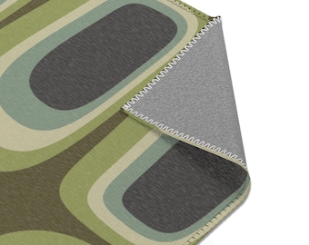Mid Century Retro Oval Muster Teppich | Olivgrün Geometrische Form