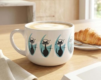 Set of 2 - Atomic Space Cat Print Jumbo 25 oz. MCM Mugs - Retro Kitchen