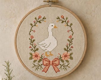Floral Goose Cross Stitch Pattern, Folk Art Goose Farmhouse Embroidery PDF