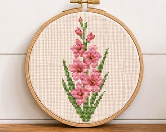Gladiolus Cross Stitch Pattern PDF, August Birth Flower Embroidery