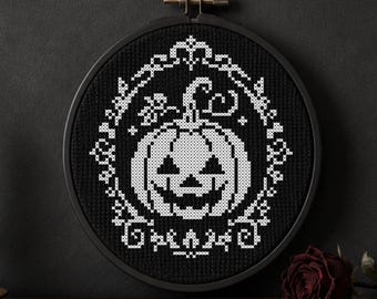 Jack O Lantern Pumpkin Cross Stitch Pattern PDF,  Victorian Halloween