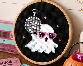Disco Ghost Cross Stitch PDF,  Retro Halloween Decor,  Mini Embroidery Pattern