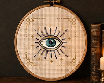All Seeing Eye Cross Stitch Pattern PDF, Celestial Eye Embroidery