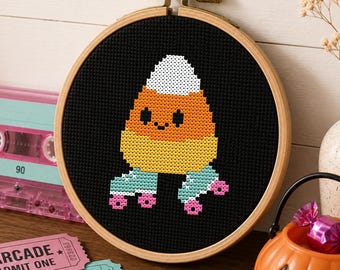 Candy Corn Skater Cross Stitch Pattern PDF, Retro Halloween Decor  Mini Embroidery Pattern