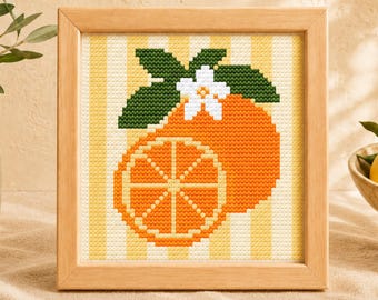 Orange, motif de point de croix PDF, art mural agrumes, décoration méditerranéenne