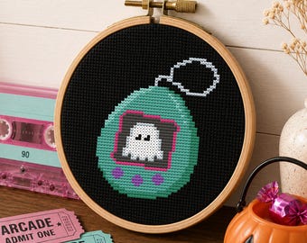 Pet Ghost Cross Stitch PDF,  Retro Halloween Decor,  Mini Embroidery Pattern