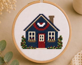 Petit Americana Cottage, motif de point de croix PDF, art folklorique patriotique