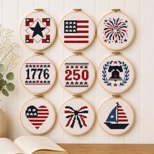 Conjunto de patrones de punto de cruz patrióticos de Estados Unidos, 250 mini diseños, 4 de julio, PDF
