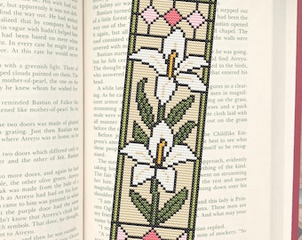 Modèle de marque-page au point de croix en vitrail, PDF marque-page floral, conception facile