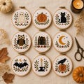 Mini Halloween Garden Collection Cross Stitch Pattern PDF, Autumn Motifs Set