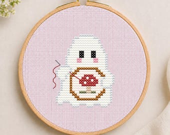 Ghost Cross Stitch Pattern PDF, Tiny Stitching Ghost, Halloween Decor