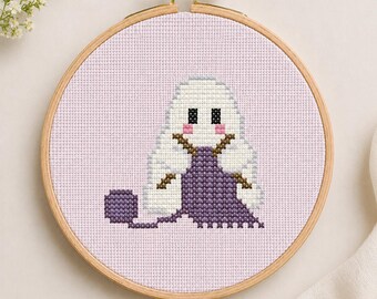 Tiny Knitting Ghost Cross Stitch Pattern (PDF Download), Knitter Gift, Beginner Friendly
