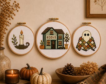 Lot de motifs de point de croix d'automne, ensemble PDF douillet d'automne