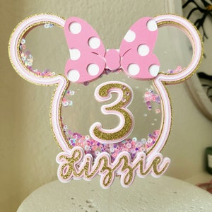 Adorno para tarta personalizable inspirado en Minnie Mouse y número 3D