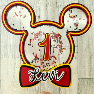 Mickey Mouse inspired personalizable Cake topper and 3D number red black and yellow