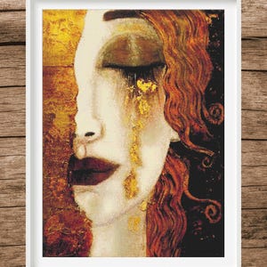 Goldene Tränen Kreuzstichmuster | Klimts berühmtes Gemälde (PDF-Muster)