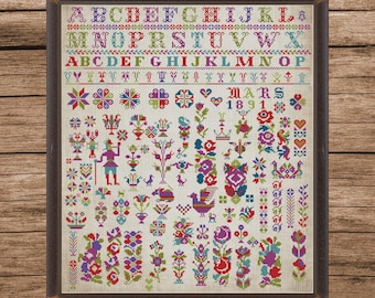 Sampler cecoslovacco 1891 / Schema punto croce contato / Sampler antico / Download immediato / PDF / Pattern Keeper / Cross Stitch Saga