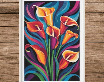 Rainbow Calla | Counted Cross Stitch Pattern | Botanical | Instant download | PDF | Pattern Keeper | Saga