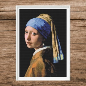 Ragazza con l&#39;orecchino di perla / J. Vermeer / Schema punto croce / Dipinto famoso / Download immediato / PDF / Pattern Keeper / Saga