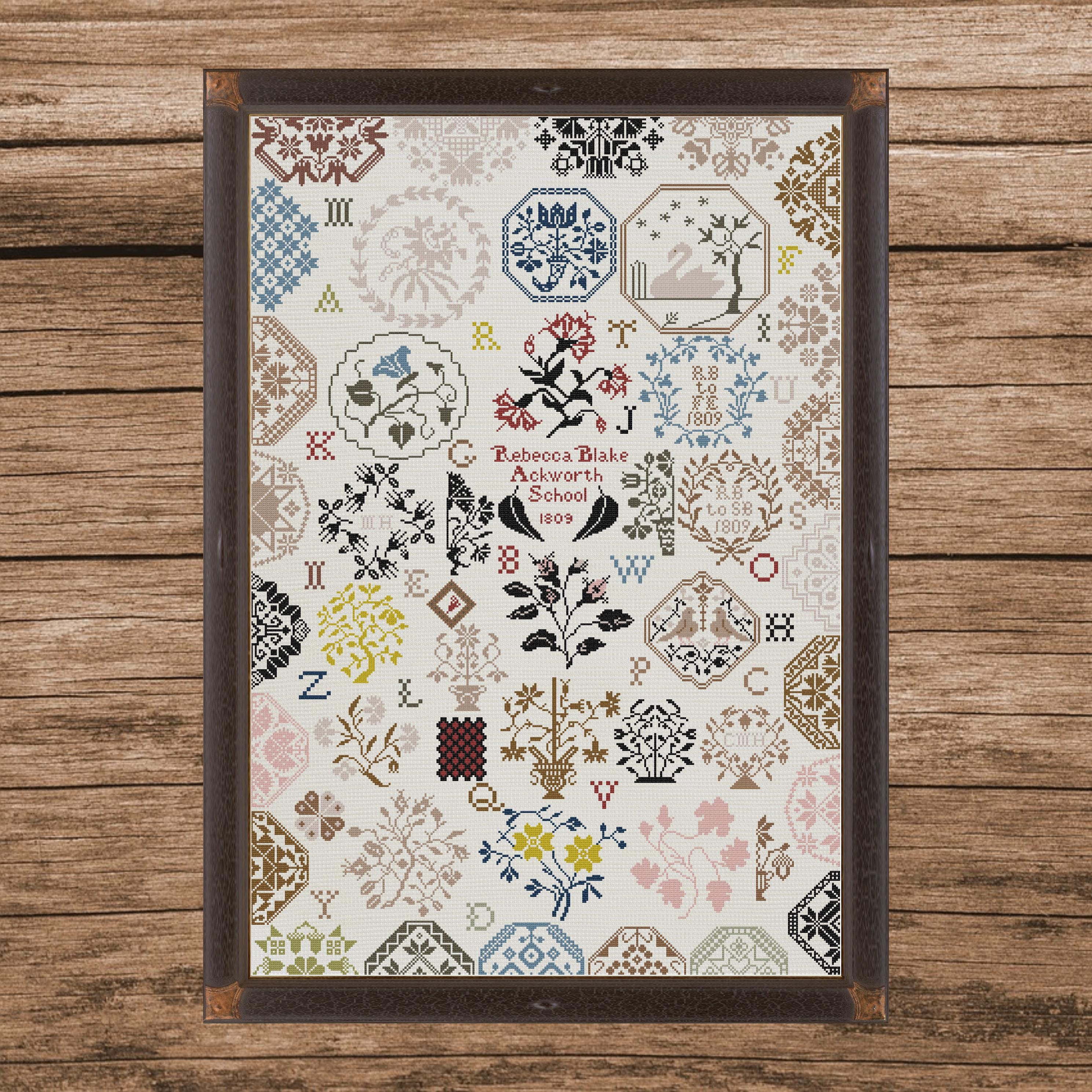 Antique Sampler Cross Stitch Pattern | Rebecca Blake, 1809 (PDF