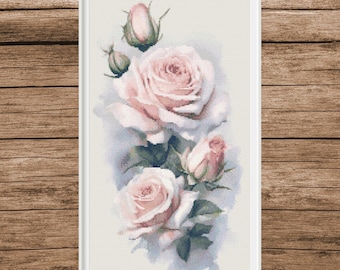 Pink Roses Cross Stitch Pattern | Botanical Design (PDF Pattern)