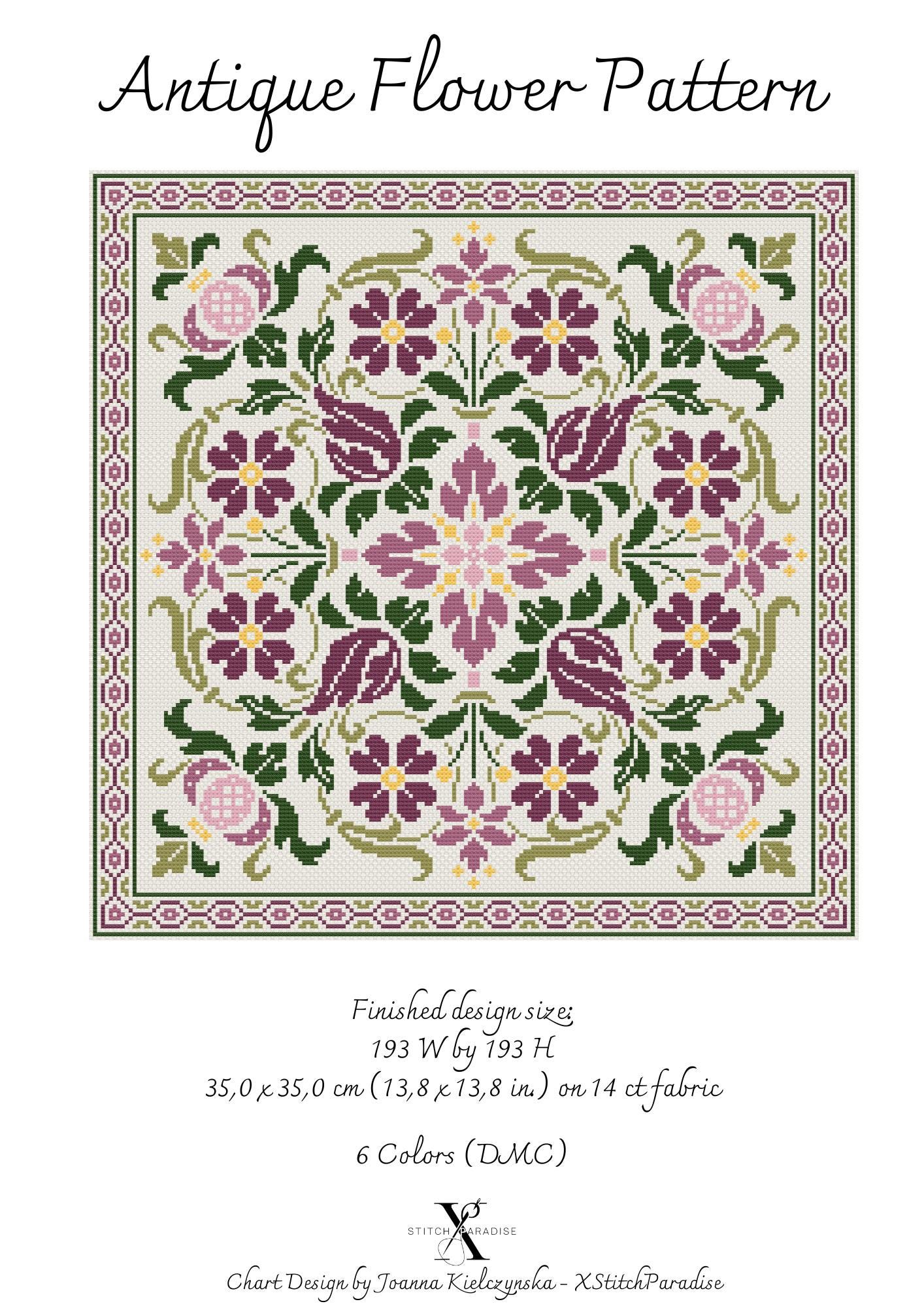 Antique Flower Cross Stitch Pattern | Floral Sampler (PDF) - Etsy