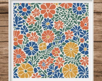 Vintage Floral Cross Stitch Pattern | Botanical, Instant PDF Download