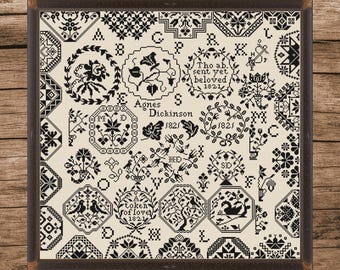 Agnes Dickinson 1821 Sampler Antique Reproduction Cross Stitch Pattern, Historical English Embroidery, PDF Chart,Pattern Keeper & Saga Ready